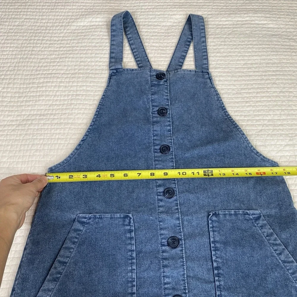 American Eagle Womens Corduroy Skirt Overalls Size M Blue Button Front Pockets